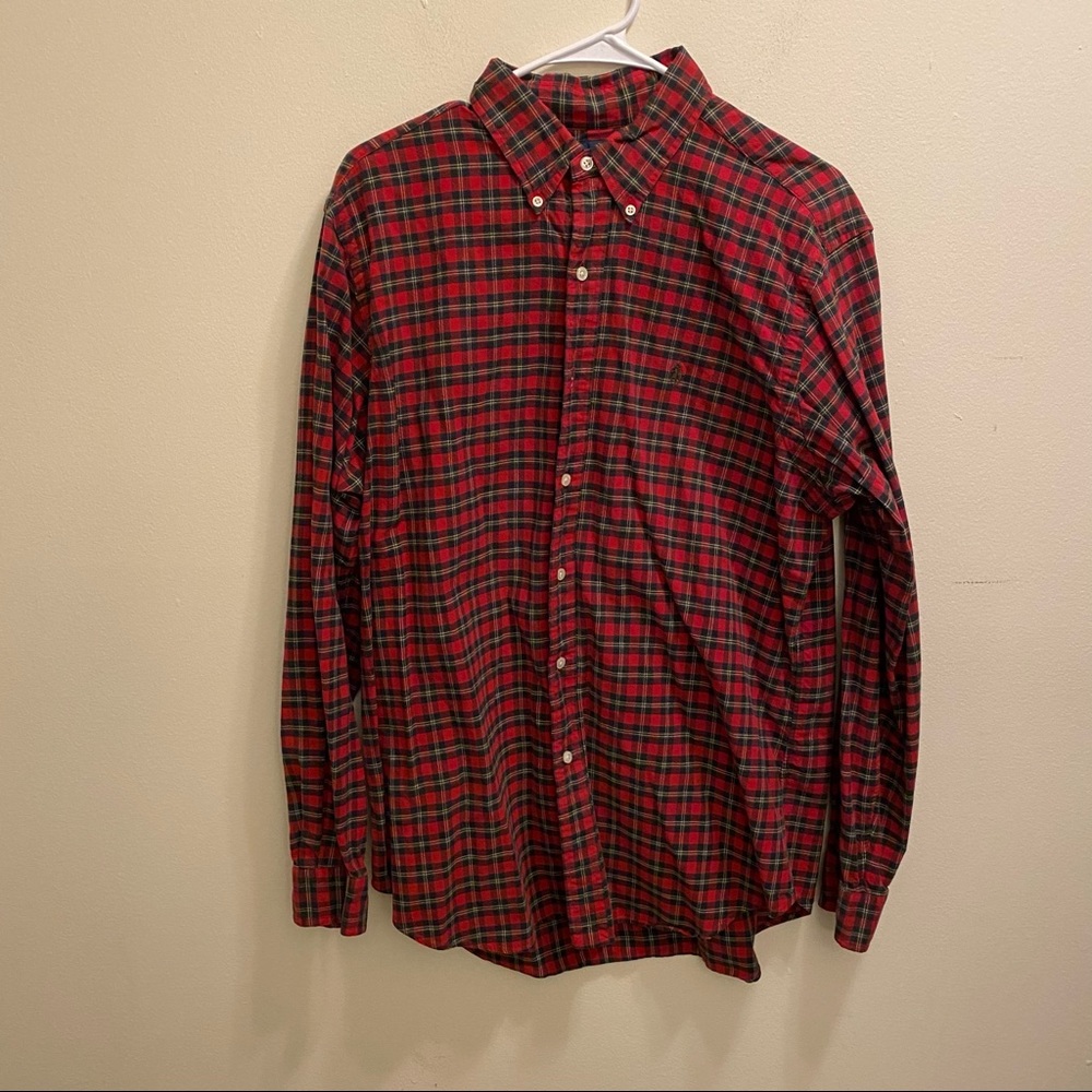 Polo Ralph Lauren Red Green Plaid Shirt Large EUC